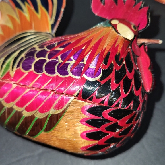 VINTAGE JAPANESE FOLK ART COUNTRY HANDMADE BAMBOO ROOSTER TRINKET BOX & 3 SMALL - Picture 7 of 10